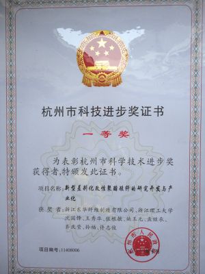 杭州市科技进步奖证书一等奖